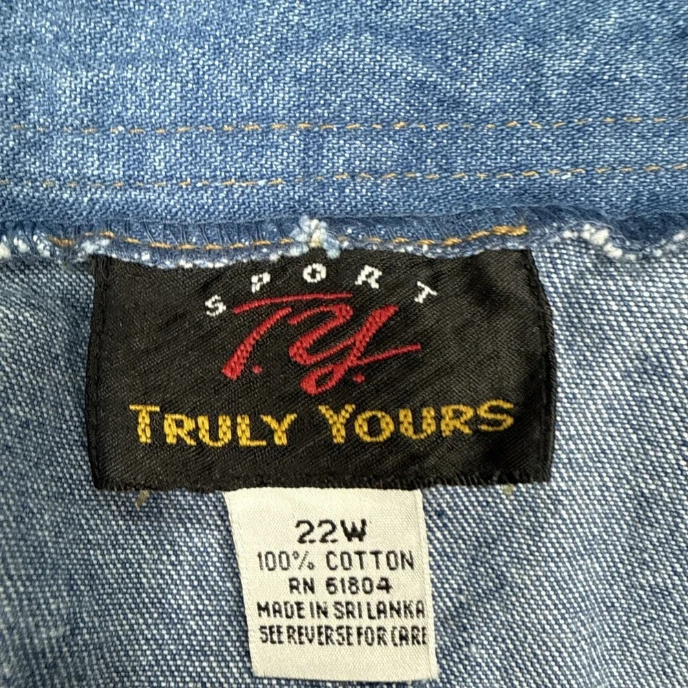 VTG Truly Yours Womens Y2K Blue Denim Maxi Front Slit Button Skirt Causal Sz 22W